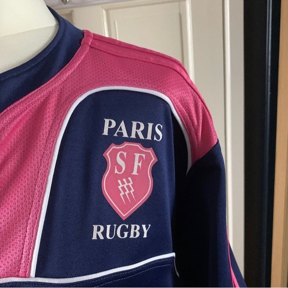 Adidas Paris SF Rugby Jersey Size 2XL Ladies Navy Blue Pink Climacool Logo - Picture 3 of 10